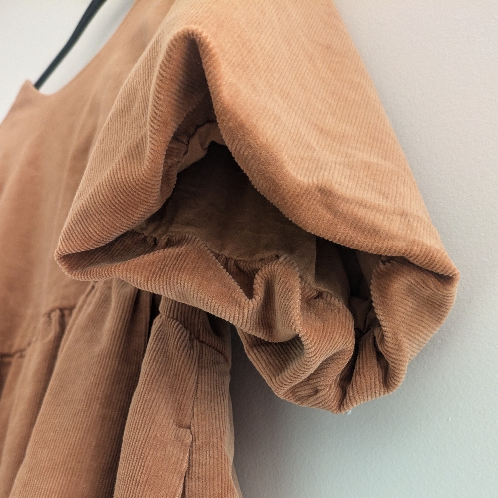Everlane Corduroy Oversized Women's Mini Dress Biscotti Puff Sleeve Size L NWT
